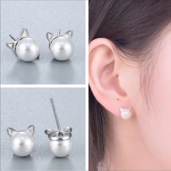 NWT Pearl Kitty Cat Earrings - Picture 7 of 8